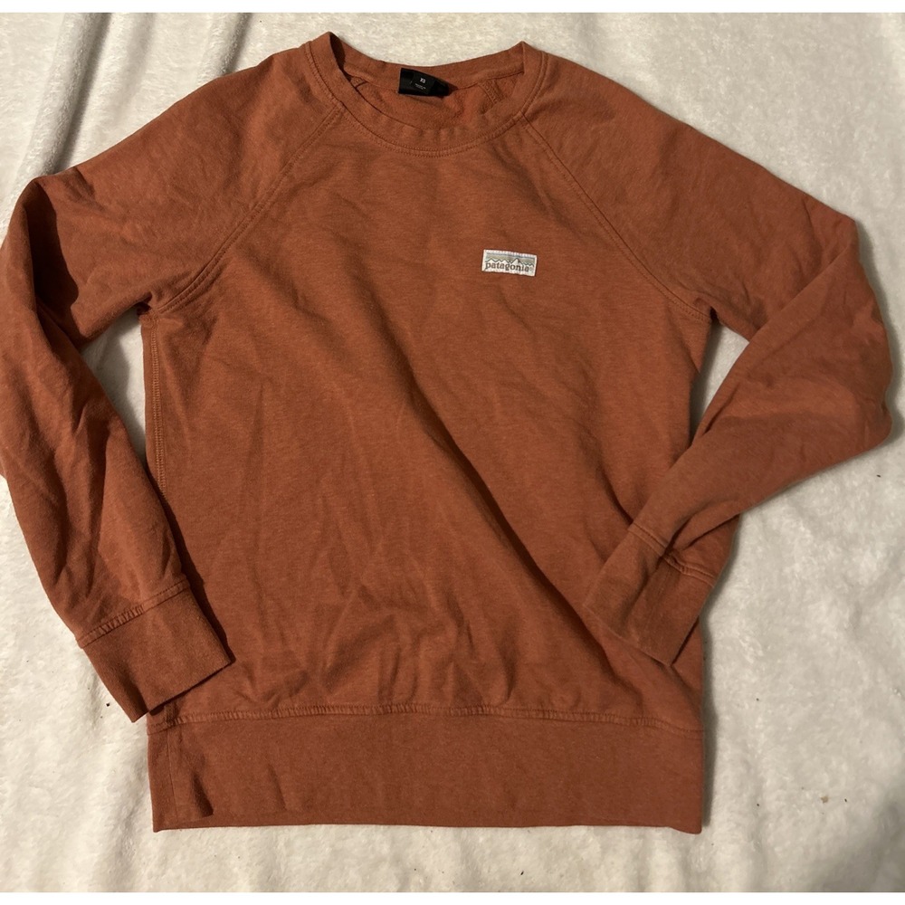 Patagonia Organic Cotton P-6 Logo Crewneck Sweatshirt Cream Orange XS